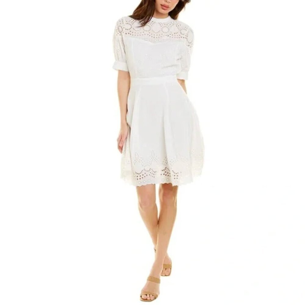 Walter Baker Nicolette White Eyelet Cotton A-Line Mini Dress, size 6